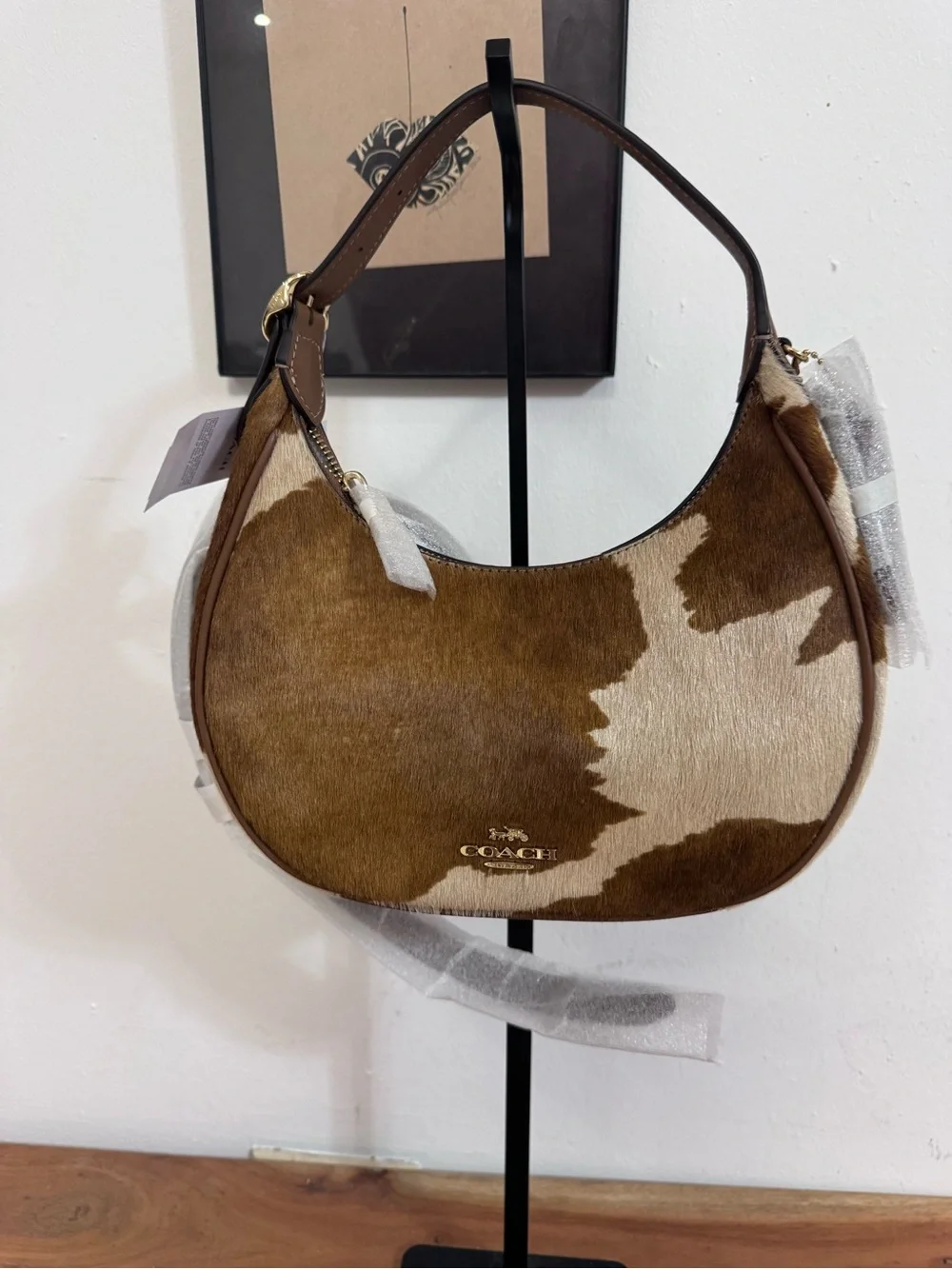 Coach Cowhide Crescent Shoulder Bag in Brown and Cream